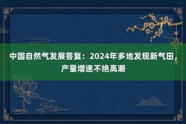 中国自然气发展答复：2024年多地发现新气田，产量增速不绝高潮